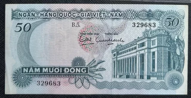 Vietnam 1969 50 Dong  banknote AUNC Foxing Rare (FREE 1 B/note) #33283