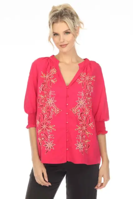 Johnny Was Love Yoko Eyelet Embroidered 3/4 Sleeve Blouse L11523