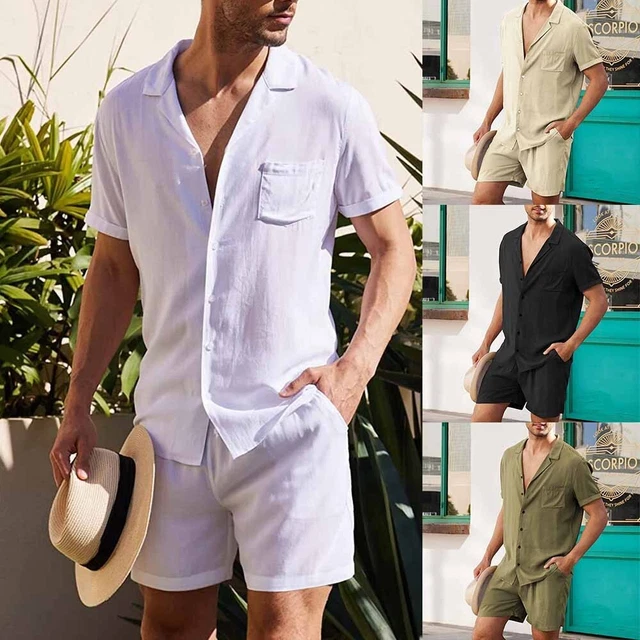 Camicia tempo libero tuta look casual con stampe floreali più pantaloncini