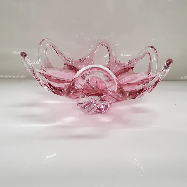 Pink Czech Republic Glass Blown Serving Dish