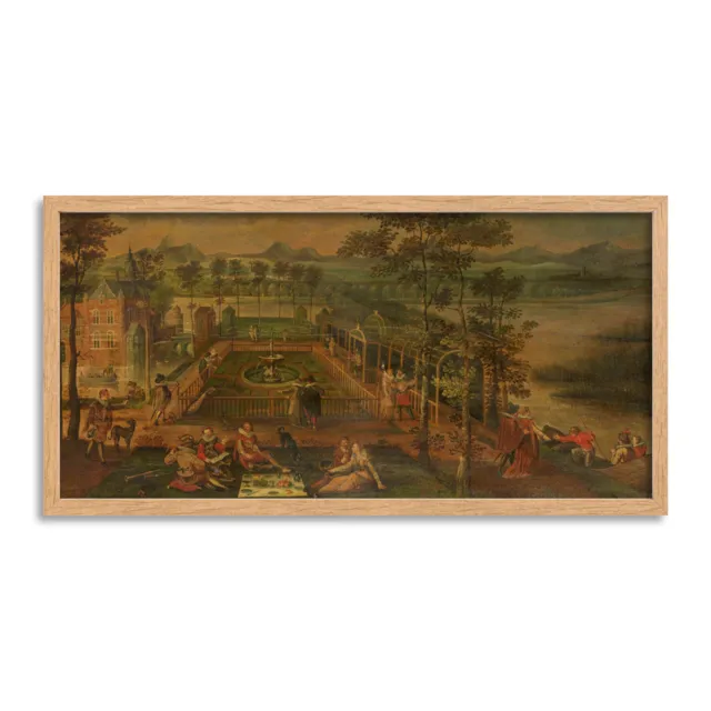 16th Century Pleasure Garden Painting Long Framed Wall Art 25X12 In