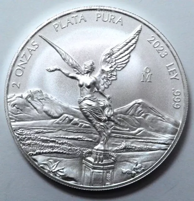 Moneda redonda 2023 2 oz Onzas Ley 999 PLATA MÉXICO Libertad Plata Pura sin precio base.