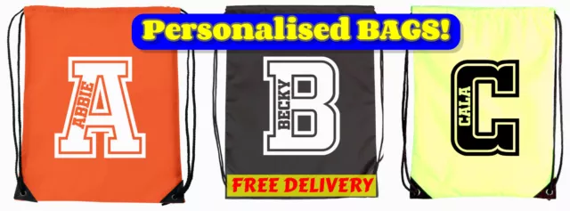 Personalised Drawstring Bag Sport School PE Kit Boy Girl Gym Dance Swimming