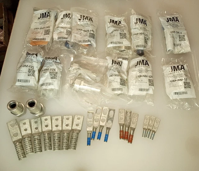 Lot Of JMA Wireless Male DIN & UXP Connectors(15 total) & Misc. Lugs(17 total)