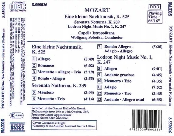 Mozart - Eine Kleine Nachtmusik - Serenata Notturna 1996 CD