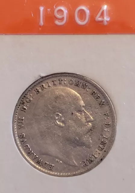 1904 Edward VII Three Pence Silver British Coin.