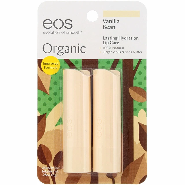 eos Organic Lip Balm Stick, Vanilla Bean, 0.14 oz, 2 Ct