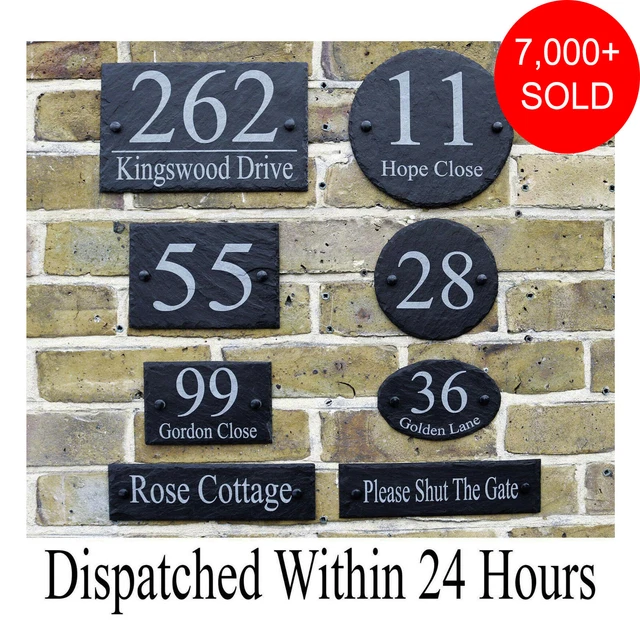 RUSTIC SLATE HOUSE Gate Sign Plaque Door Number Personalised Name Plate ...