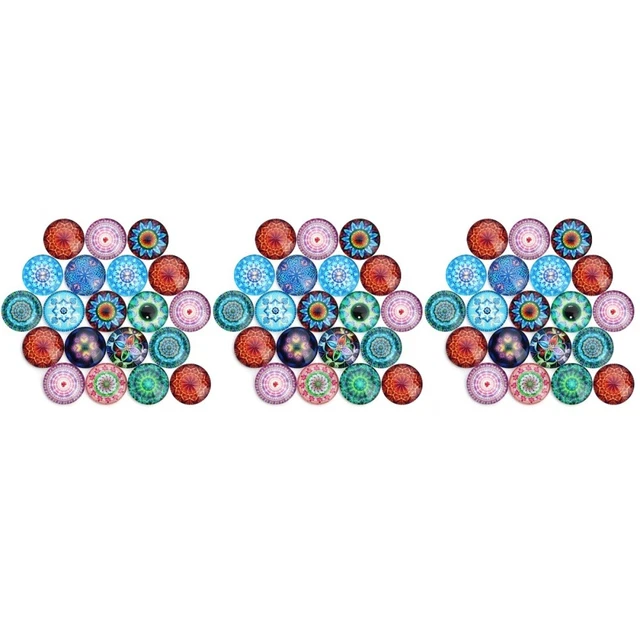 60 pcs 12mm Mixed Color Mosaic Printed Glass Half Round/Dome for