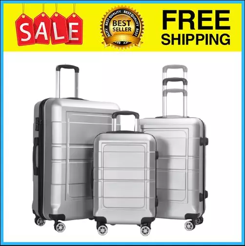 Expandable Luggage Set 3 Piece 20"24"28" Silver Hardshell Suitcase with TSA Lock