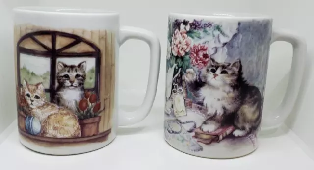 Lot of 2 Vintage Otagiri CAT Coffee or Tea Mugs / Cups Made in Japan