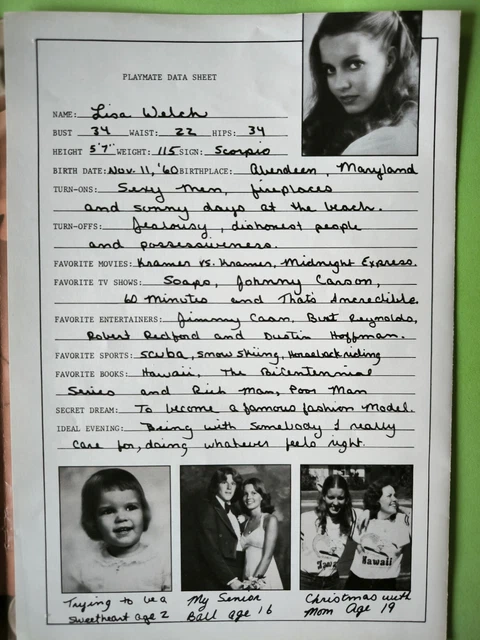 MOVIE STAR LISA WELCH, Playboy Poster Centerfold Playmate 9 1980 EUR 3