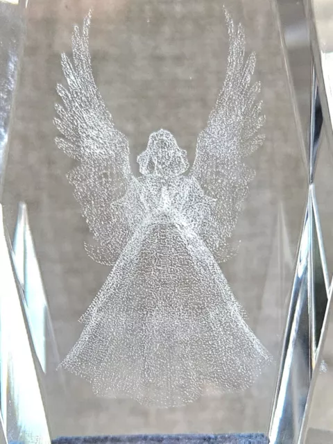 Angel w/Wings, Crystal Glass, Laser Etched 3D Paperweight, New in Box, 1.26 Lbs.