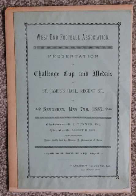 1887 London Football Association Challenge Cup Medal Presentation Programme