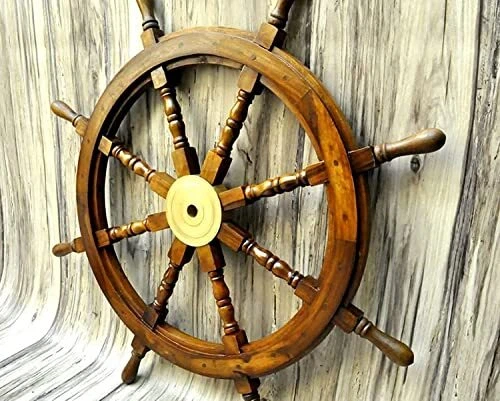Nautical Wooden Ship Wheel Pirate Rustic Captain Boat Ship Steering Hanging