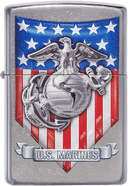 Zippo U.S. Marine Corps. Crest and US Flag 49317 Street Chrome
