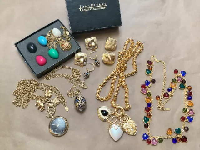 7 pc Vintage Designer Signed JOAN RIVERS Heart Faberge Egg Set Mix Jewelry Lot