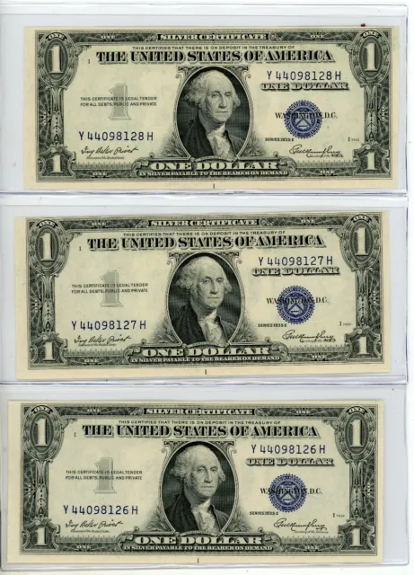 Three 1935 E  Consecutive One Dollar Silver Certificates HA1