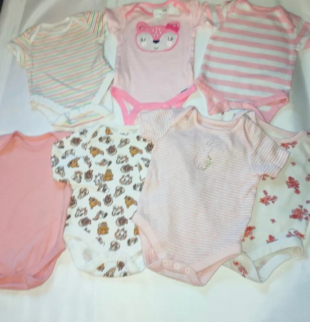 Baby Girls Bundle 0-3 Months 7 X Bodysuits Vests Poppers Cotton