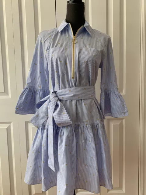 DEREK LAM 10 CROSBY Cotton Blue Striped Dress Size 8 NWT