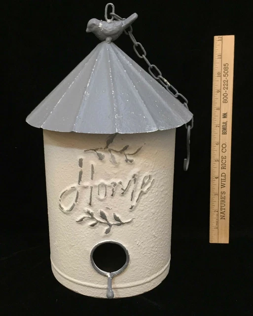 Bird House Silo Shaped Home Wall Hanging Galvanized Steel White Gray Farm Round