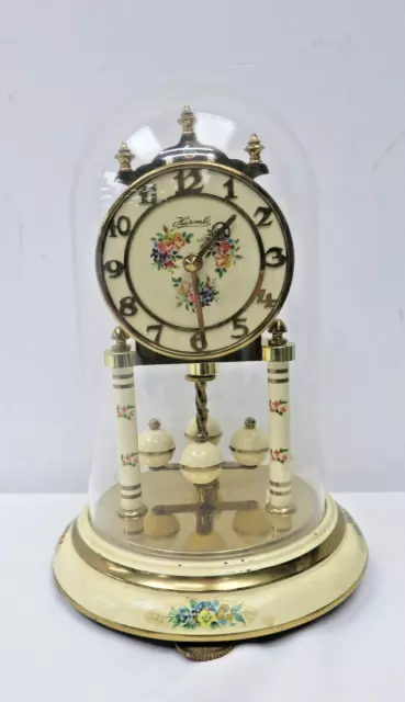 Vintage Hermle 400 Day German Anniversary Brass Glass Floral Mantel Desk Clock