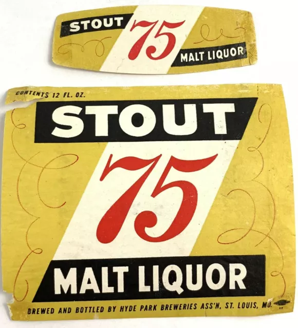 Stout 75 Malt Liquor Beer Label Hyde Park Breweries St. Louis Missouri Neckband