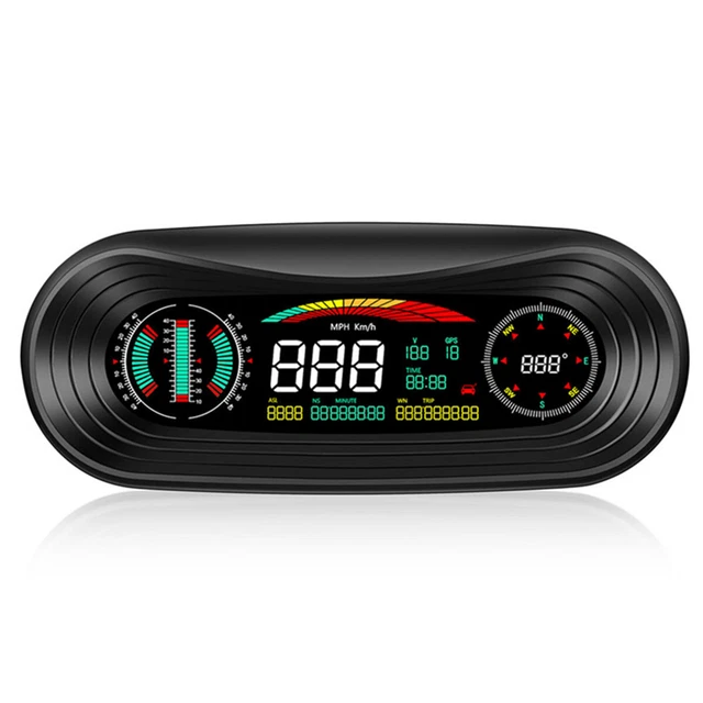 GPS Digital Car HUD Speedometer Slope Meter Compass Overspeed Alarm Universal