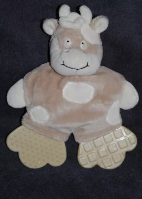 Peluche Doudou Vache Semi Plat TIGEX Girafe Beige Blanc Anneaux Dentition TTBE