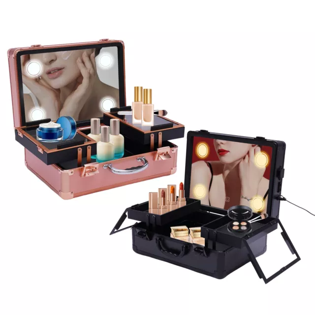 Cosmetic Makeup Train Case Professionelle Kosmetikbox Organizer mit 4 LED Licht