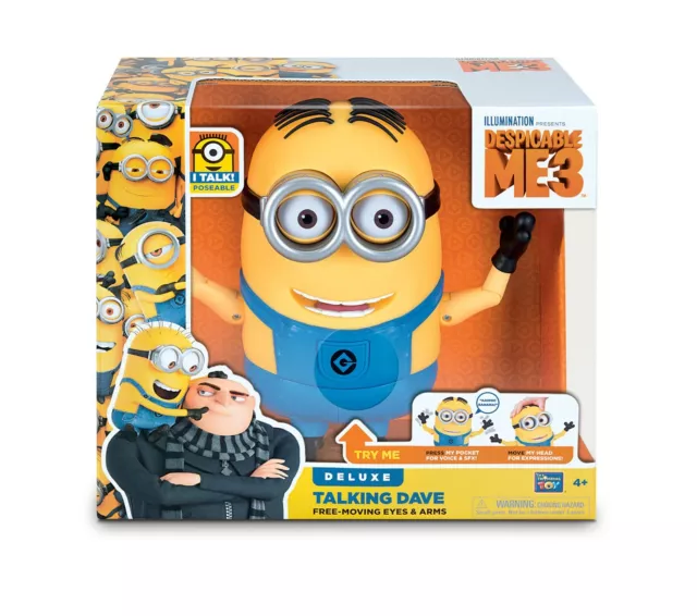 Despicable Me 3 Minion Deluxe Talking Dave Action Figure Free Moving Eyes & Arms