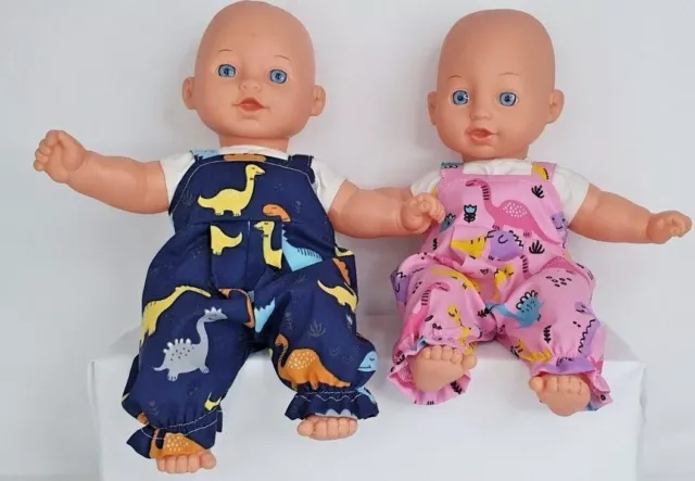 11"-12"  dolls clothes dinosaur print dungarees made to fit 28-30cm twin doll