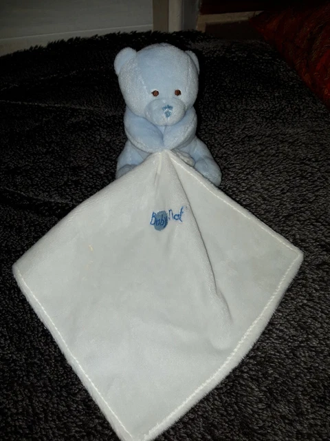 doudou ours bleu mouchoir blanc  baby nat' BABYNAT TTBE