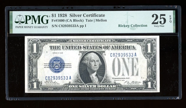 DBR 1928 $1 Silver Fr. 1600 CA Block PMG 25 EPQ Serial C82939533A
