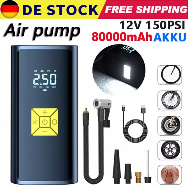 Elektrische Luftpumpe,150PSI Portable Akku Luftpumpe mit 6000mAh