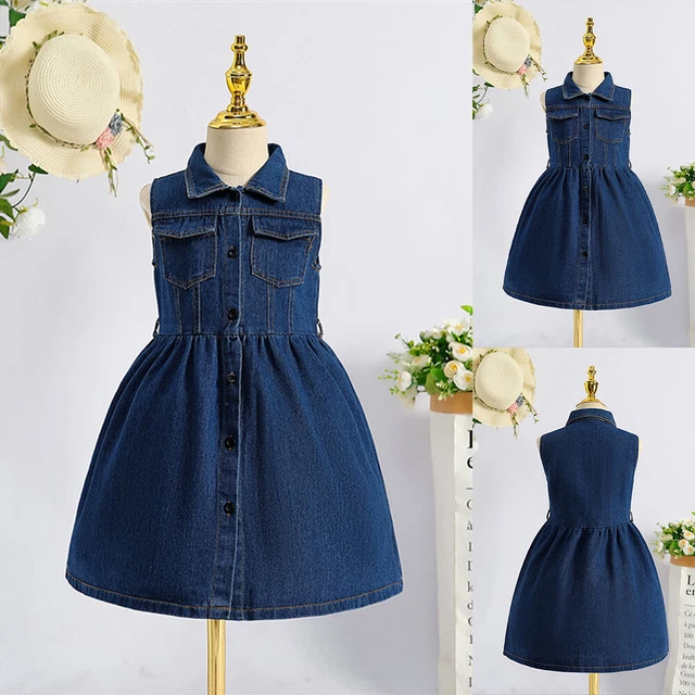 Toddlers Kids Girls Denim Sleeveless Tank Dress Summer Holiday Sundress Costume