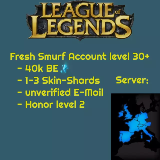 League of Legends LoL Fresh Smurf Account EUW level 30+ 40k BE