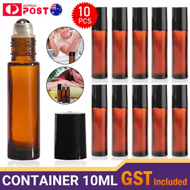 UP50x Roller Bottles Amber Thick Glass Steel Roll on Ball for Essential Oil 10ml