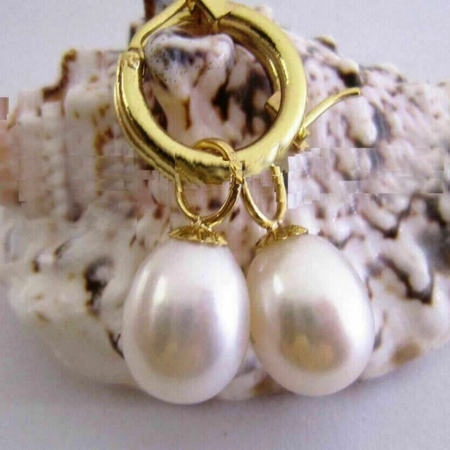 10-13mm Natural white Southsea baroque pearl 14K gold earrings New Year