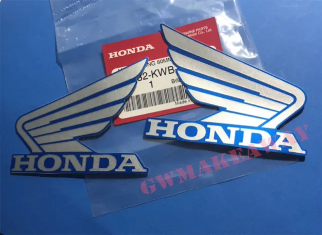 Honda wing Logo Vinyl Decal Gas Tank Sticker Motorcycle 80MM Silver Blue OEM