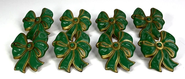 Vintage 1930's Metal Curtain Tie Backs Green Bows 2 1/4" Set of 8 2