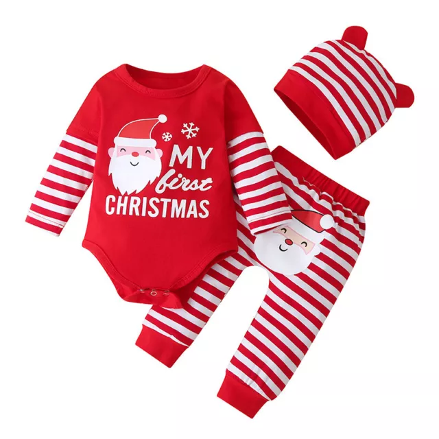 Tuta di Natale neonate bambine con pagliaccio top pantaloni cappello abiti 4