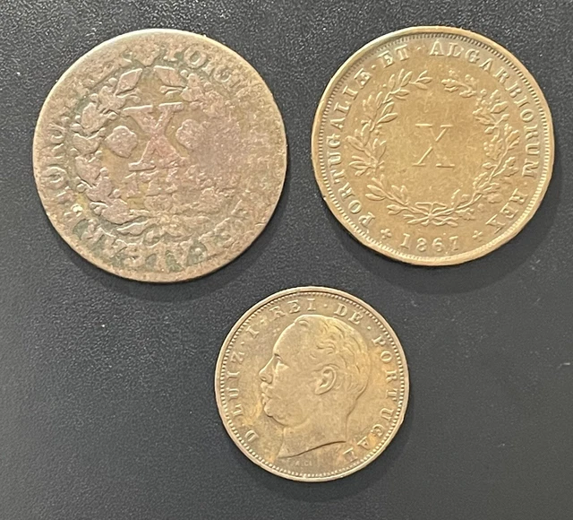 Portugal 1754/1867/1884 10 Reis Coins: Lot of 3