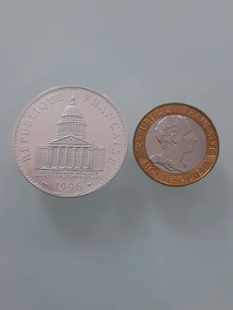 Pieces Monnaies De 100 francs Panthéon 1996 et 10 francs Montesquieu RARE.
