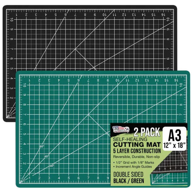 12" x 18" GREEN/BLACK Self Healing 5-Ply Double Sided PVC Cutting Mat - 2 Pack