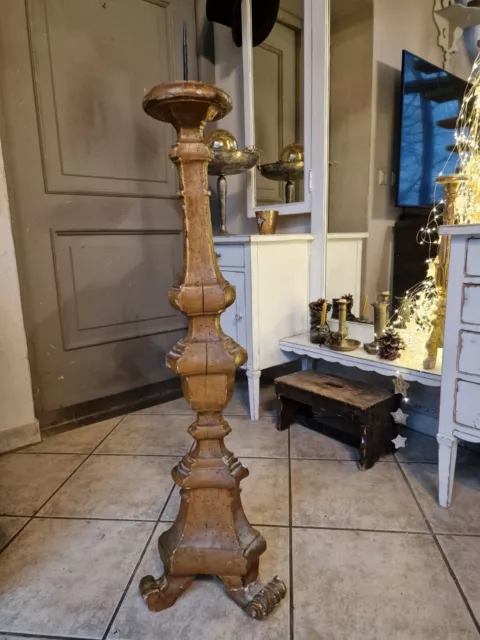 antik Barock Altarleuchter großer alter sakraler Kerzenleuchter aus Holz 95 cm