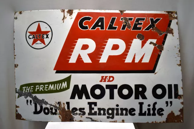 Vintage Caltex RPM Motor Oil Sign Board Porcelain Enamel Advertising Gasoline