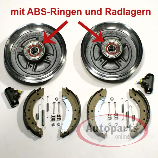 Bremstrommel Ø 228 mm ABS Ringe Radlager Backen Zubehör hinten für Peugeot 207