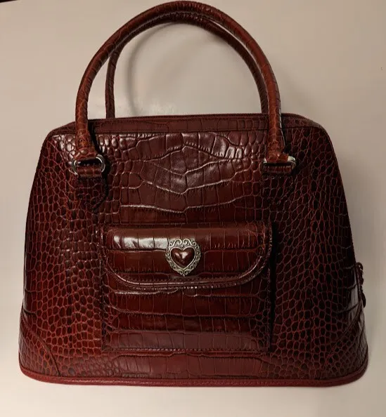 Brighton Dark Red Croc Embossed Leather Heart Satchel Handbag Purse