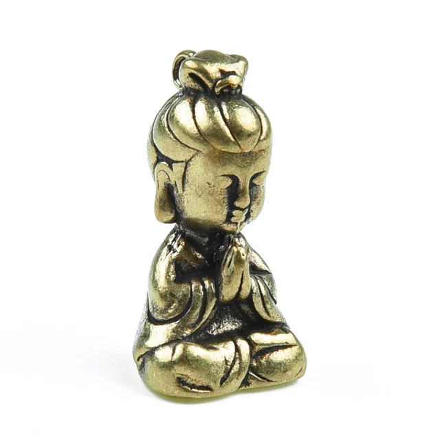 Statuette Bouddha En Laiton Vieilli Vert - Décoration Zen Vintage Pour Bureau Ou Intérieur - 6 X 4 Cm - 7